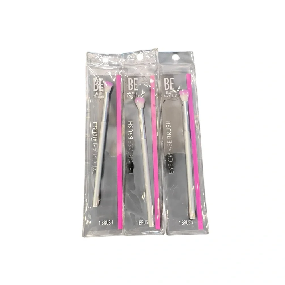 Beauty Essentials Makeup Brush 3 Pc Eye Crease Eyeshadow Pink Tipped Bristle NEW